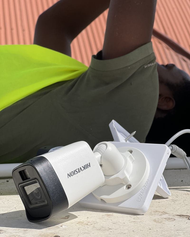 A Hikvision bullet camera close up